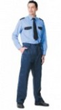 Рубашка охранника длинный рукав синяя, погоны и клапаны - низкая цена в розницу в Екатеринбурге