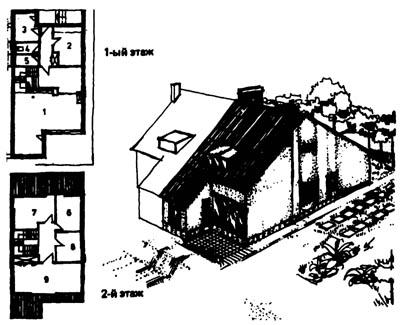 План и общий вид спаренного дома