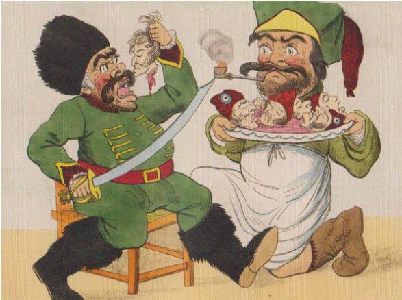 Английские карикатуристы чаще всего изображали Суворова в виде гигантского людоеда
