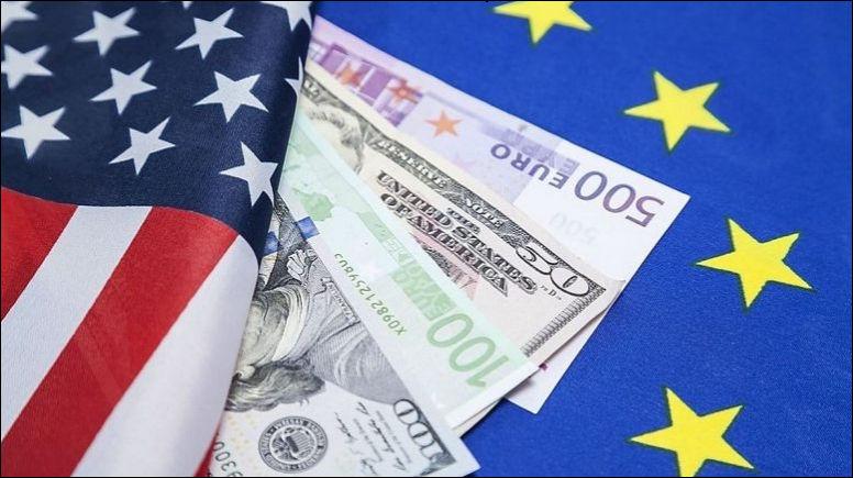 флаги сша, евросоюза, доллары и евро
