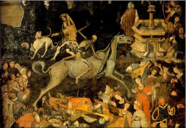 Иллюстрация Триумф смерти. Аллегорическое изображение чумы (1448). Настенная живопись в Палермо