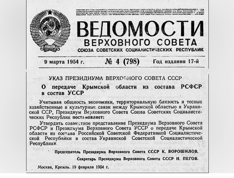 Передача Крыма из состава РСФСР в состав Украинской ССР