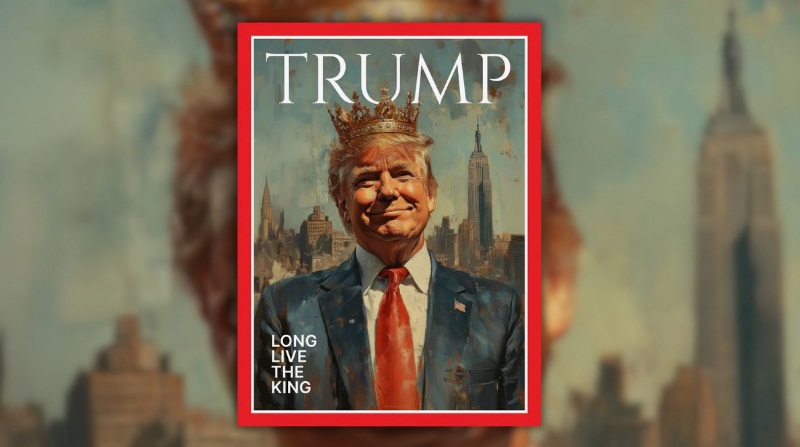 Трамп в короне на фоне Нью-Йорка